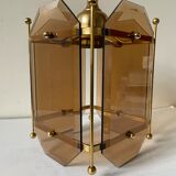 Scandinavian vintage lamp in brass & amber colored glass