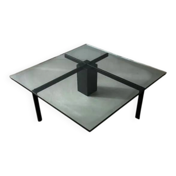 Table basse Metaform KW1 Hank Kwint années 1980 en verre et métal noir