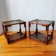 Pair of bedside tables - rattan smoked glass side tables vintage 70s-80s
