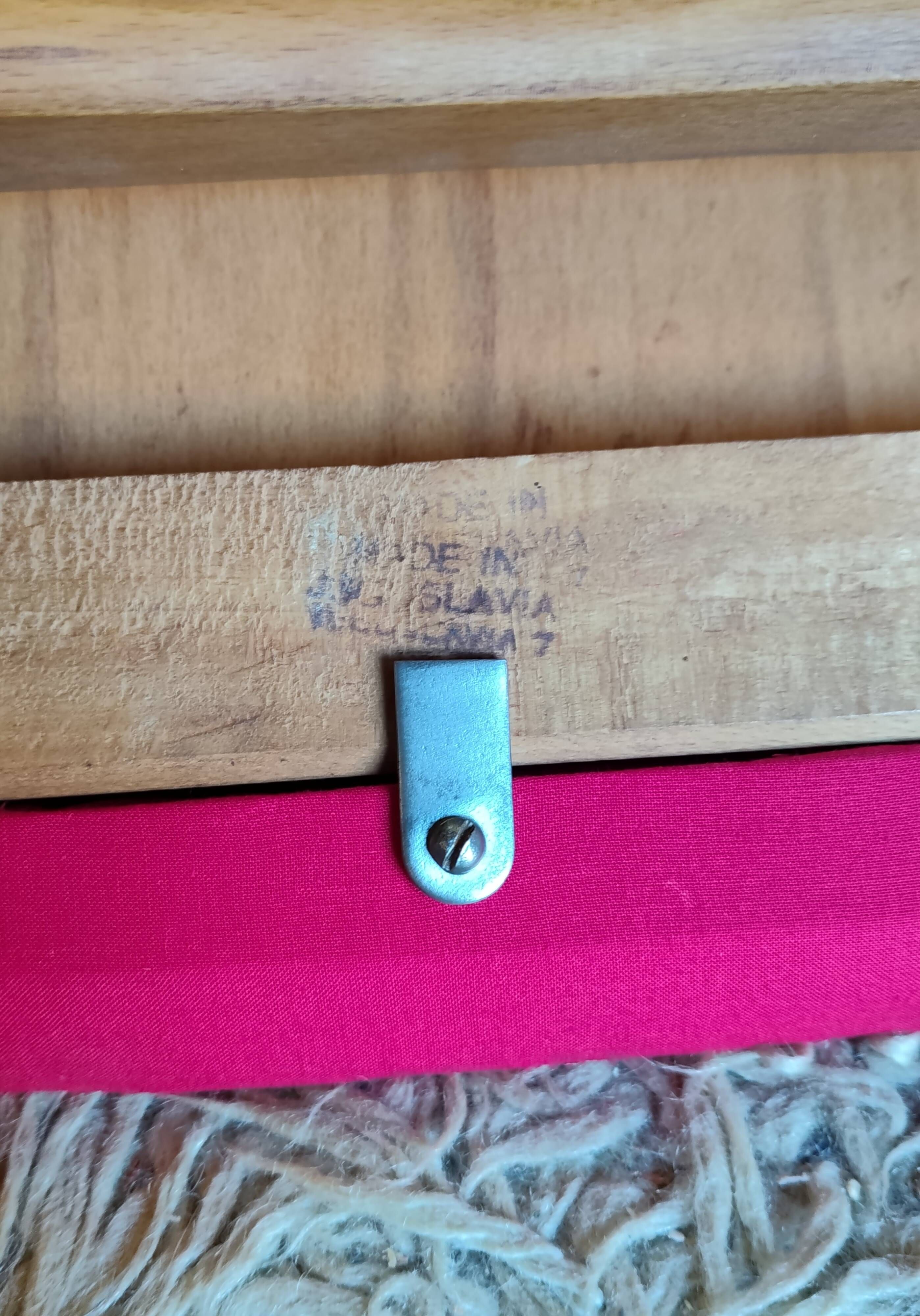 Solid wood chair with red fabric - 50's design