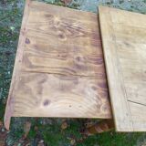 Cherry farm table, turned legs, 2 extensions