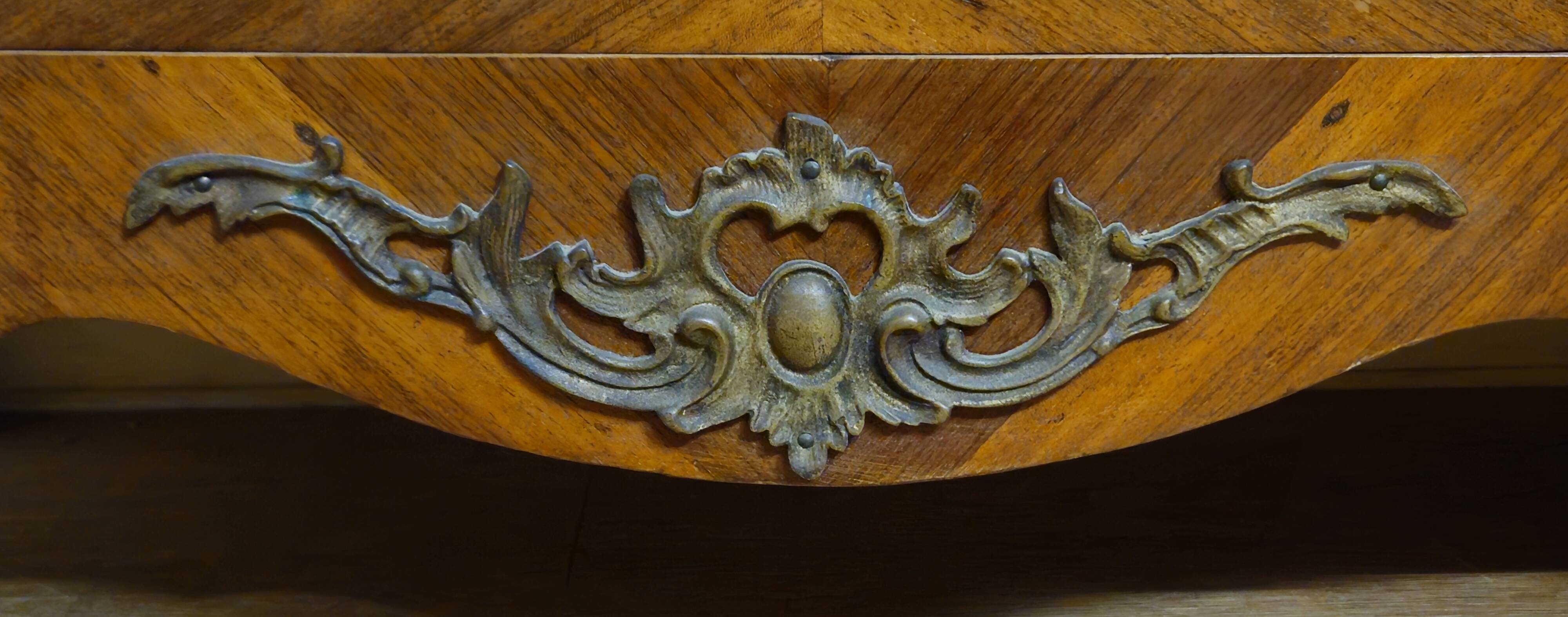 Secretary with a curved drop-leaf in floral marquetry, mid-19th century.