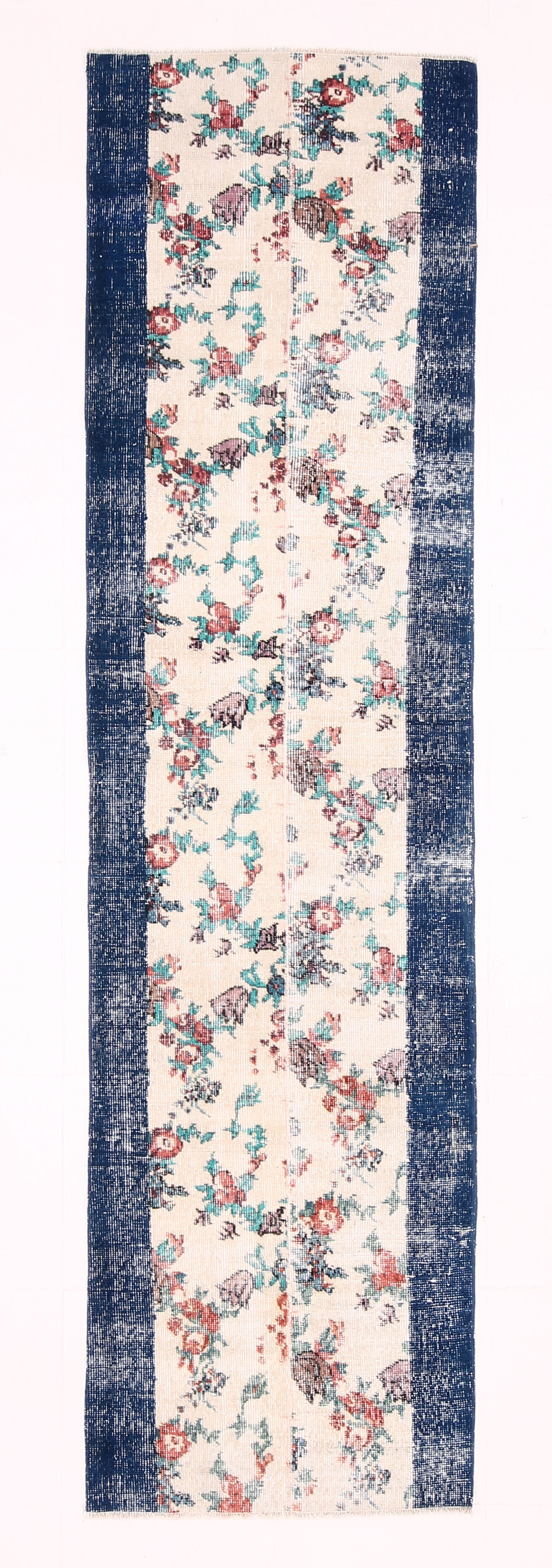 Blue floral vintage runner rug 275x74cm