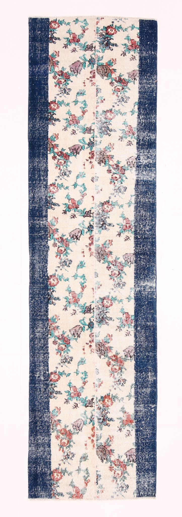 Blue floral vintage runner rug 275x74cm