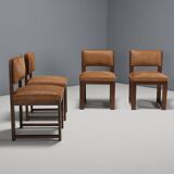 Set of 4 Minimalist Art Deco Dining Chairs in Cowhide, Netherlands, 1940s