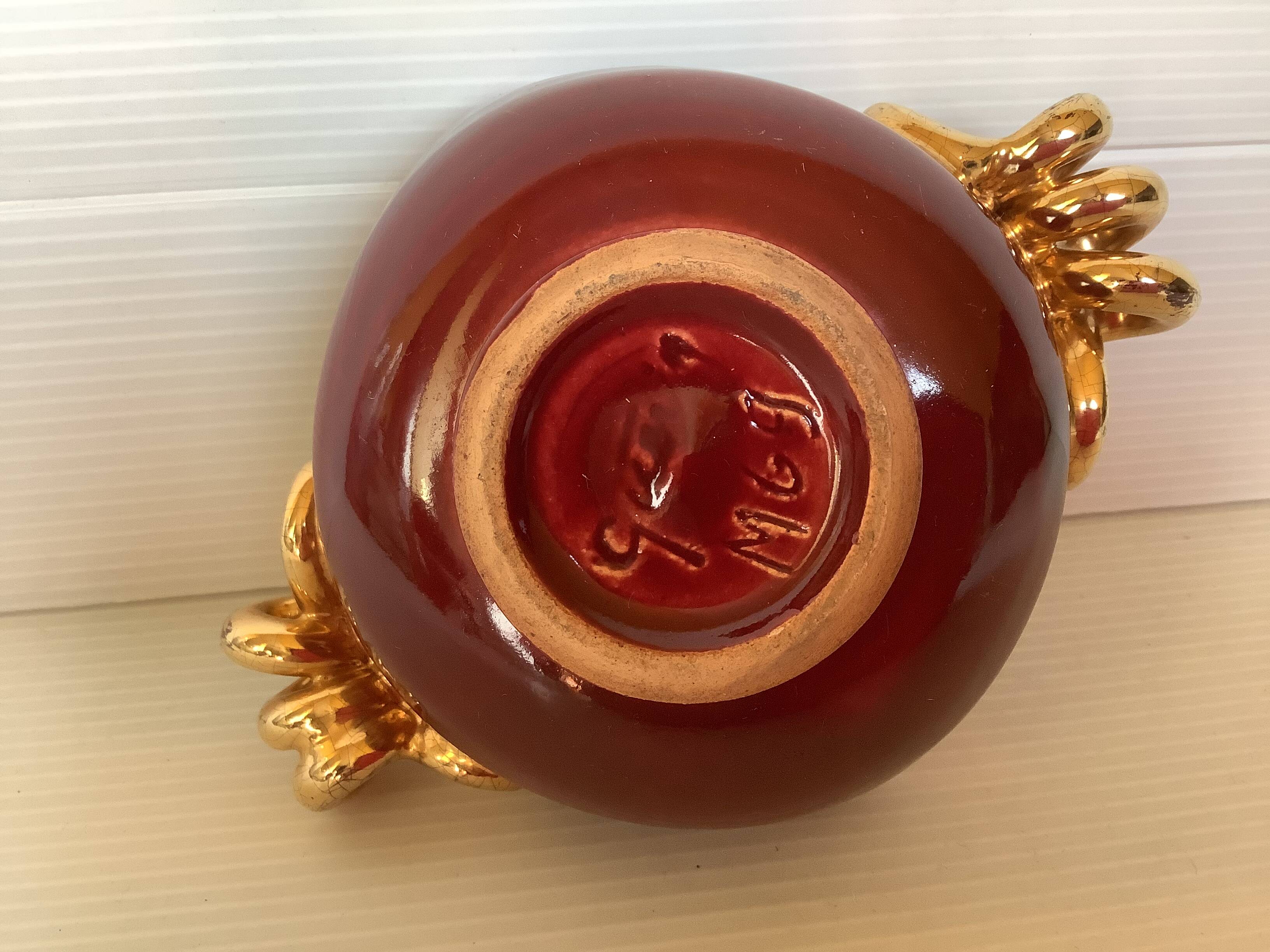 Burgundy and gold ceramic ring