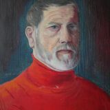Acrylic painting on canvas portrait of a man from the 60s, old Scandinavian painting
