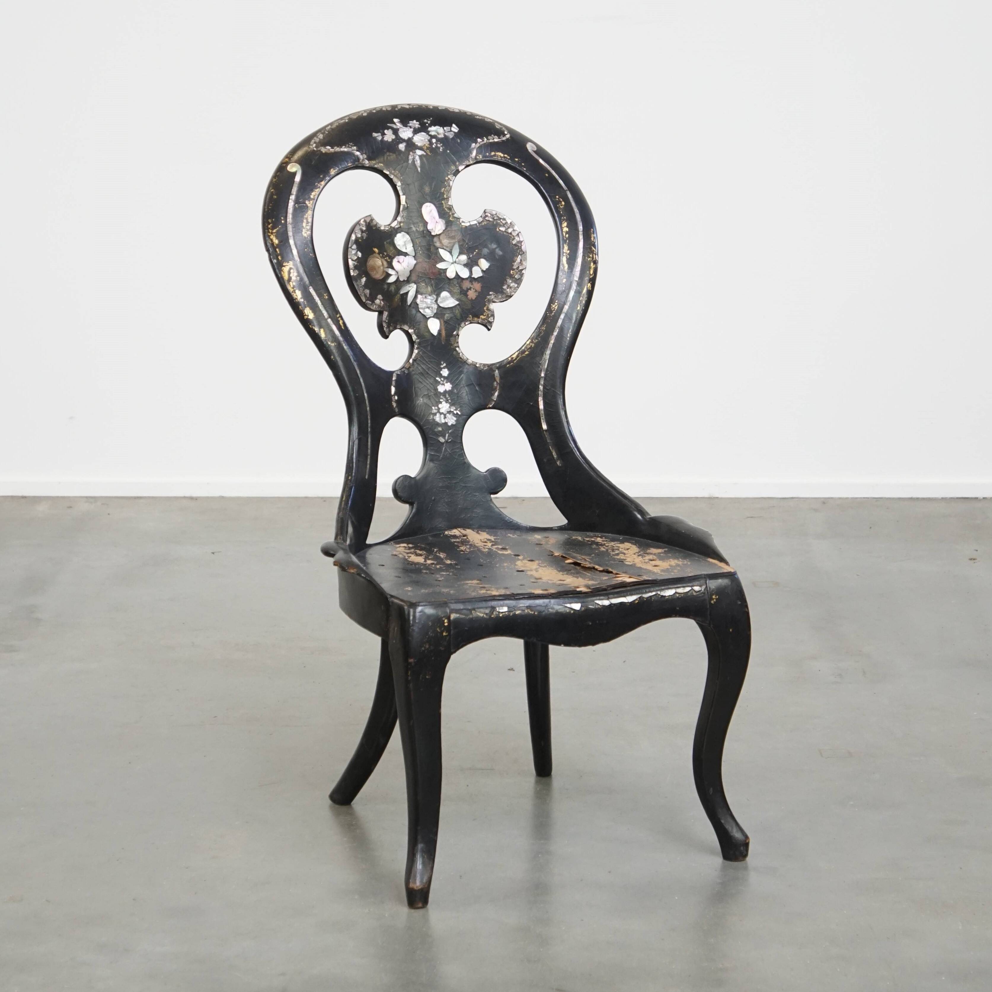 19th-Century English Chinoiserie Mother of Pearl Decorative Chair