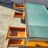 Vintage design double sided chrome glass desk in hetre