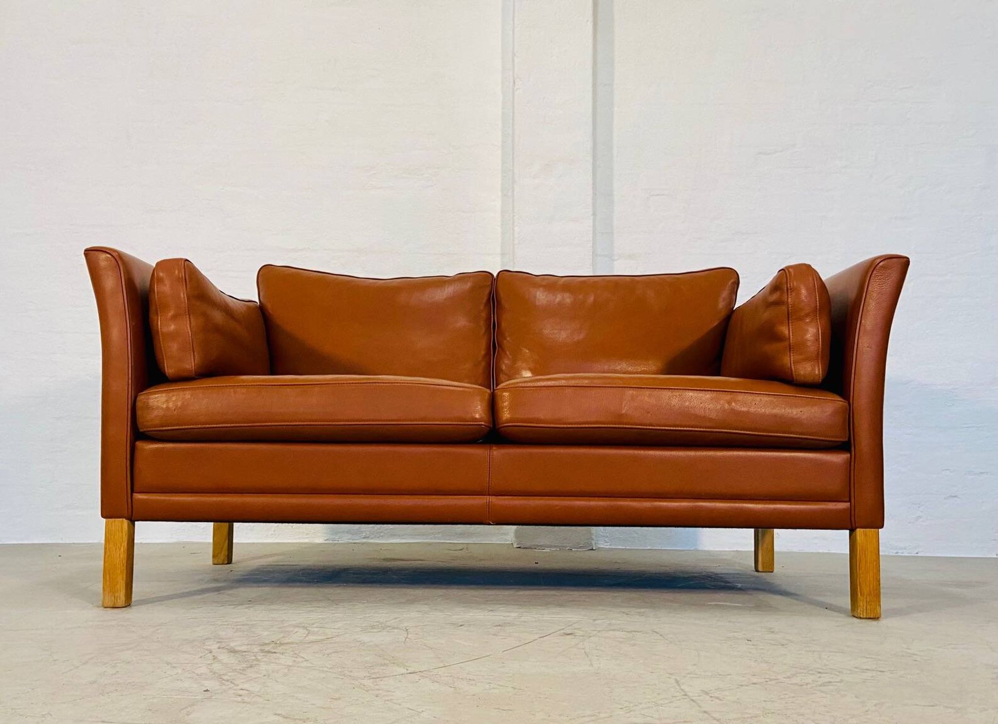 Vintage retro danish mogens hansen 2 person cognac leather sofa