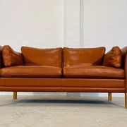 Vintage retro danish mogens hansen 2 person cognac leather sofa