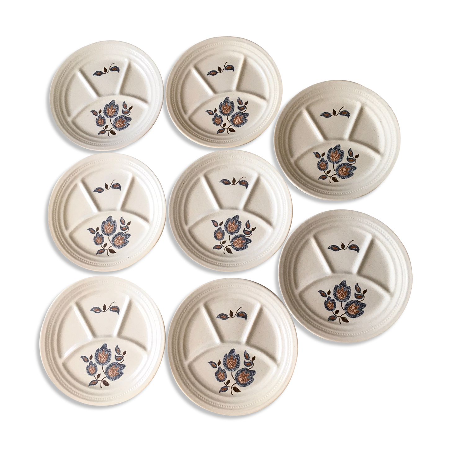 8 plates with earthenware compartments of St Amand model Sologne