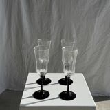 4 large Luminarc Octime vintage octagonal champagne flutes with black foot