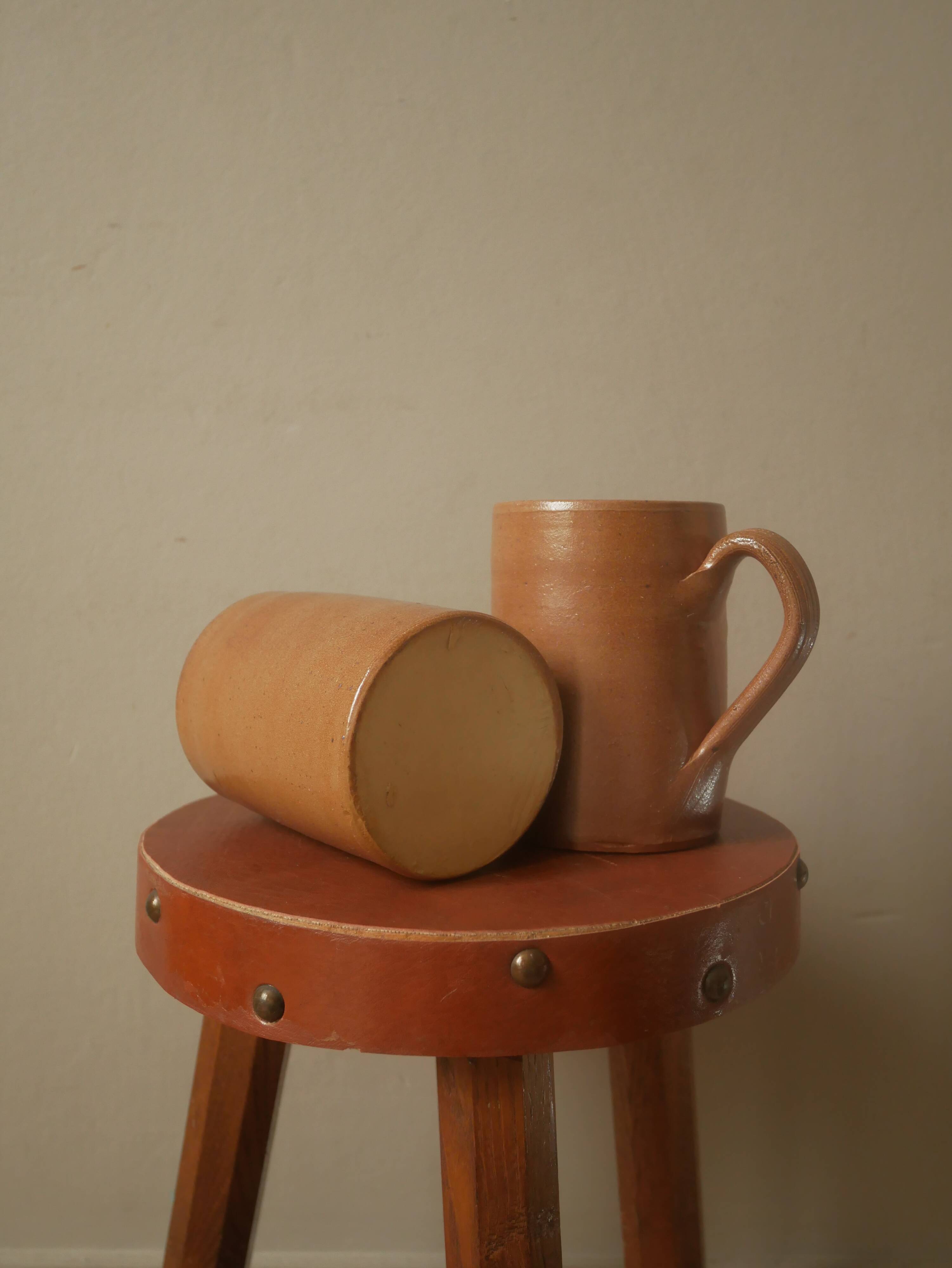 Vintage stoneware mugs ceramic pottery handmade artisanal manufacturing Scandinavian country decoration