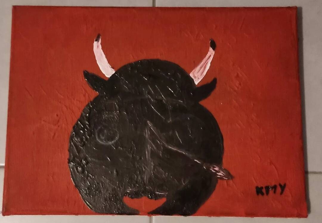 Contemporary painting – Stylized bull – Signed KPMY