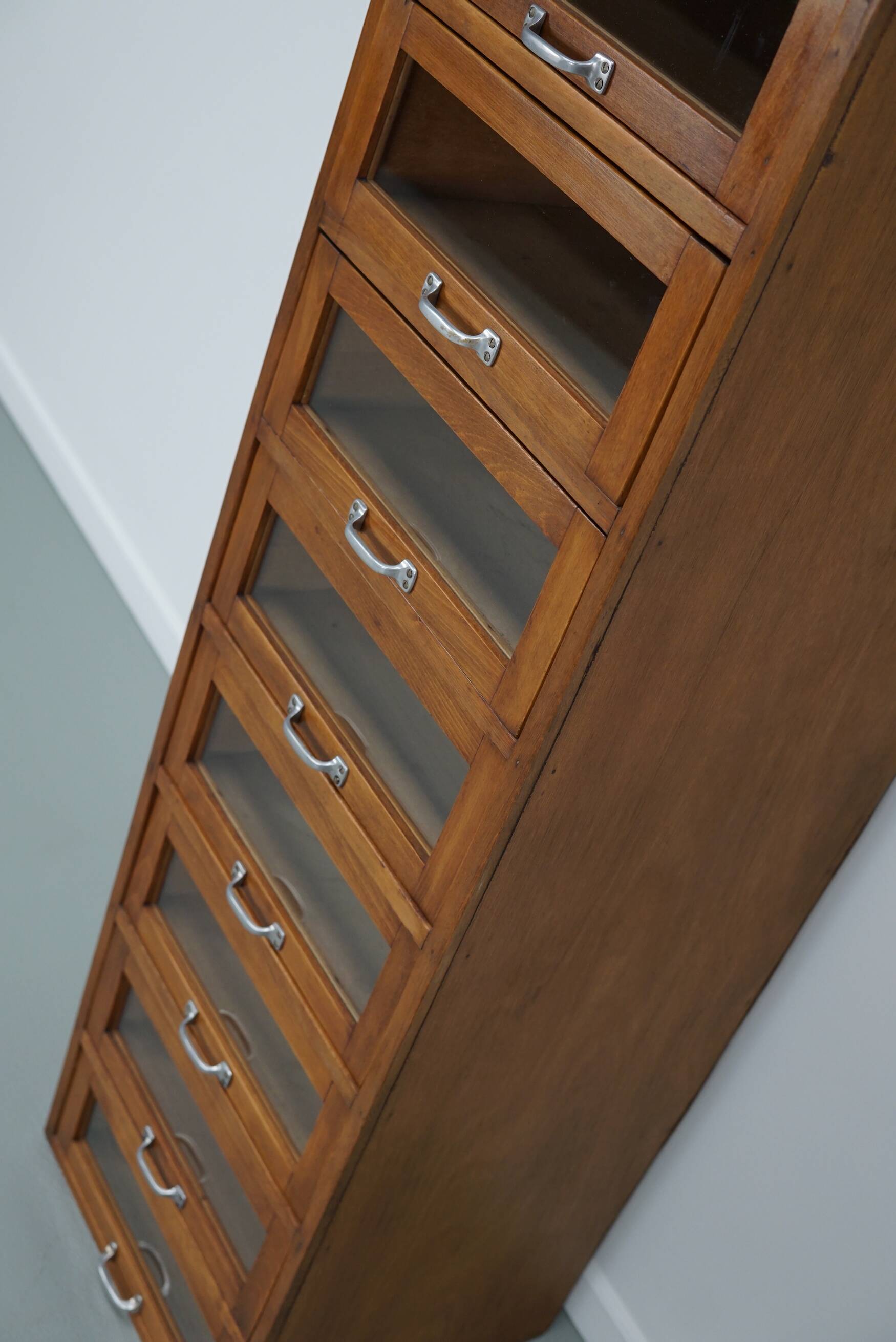 Vintage German Beech / Oak Haberdashery Shop Cabinet / Vitrine, 1950s