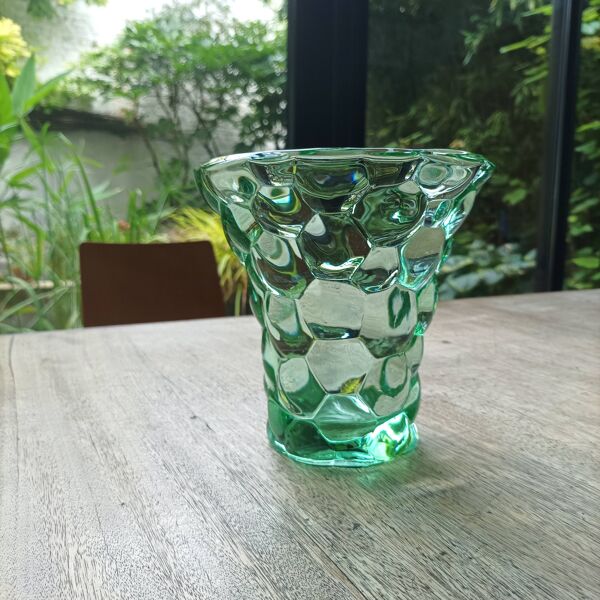Vase art déco Pierre d'Avesn nid d'abeille vert