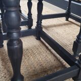 Nest tables in wood and black.