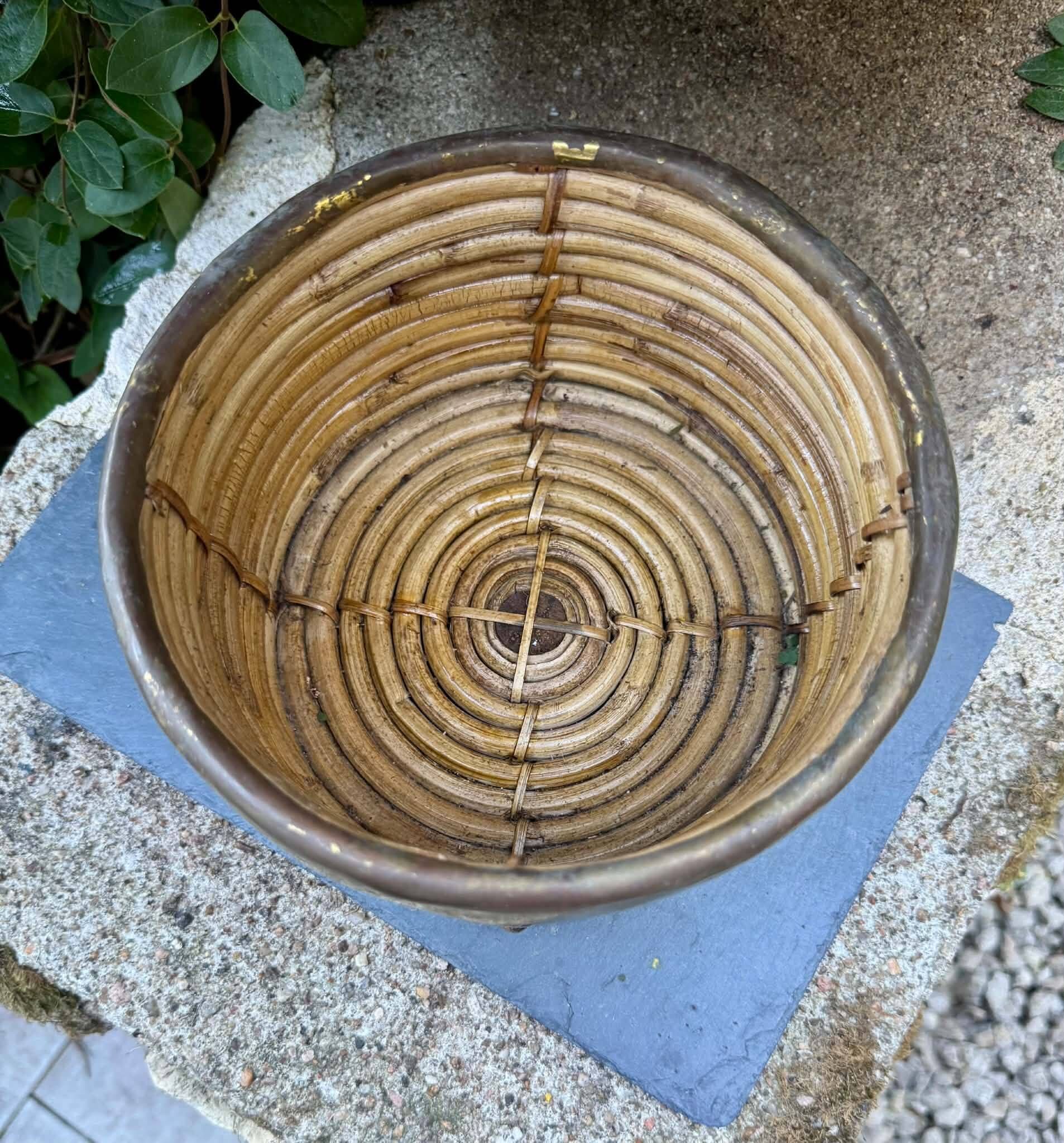 Gabriella Crespi brass rattan basket 1960s Italy