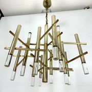 Sciolari 9 lights slight gilded chrome and perspex Chandelier model Ice, Italy 60s