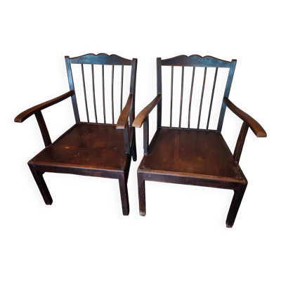 Paire de fauteuils anciens « Éventail » en bois– fin XIXe / début X