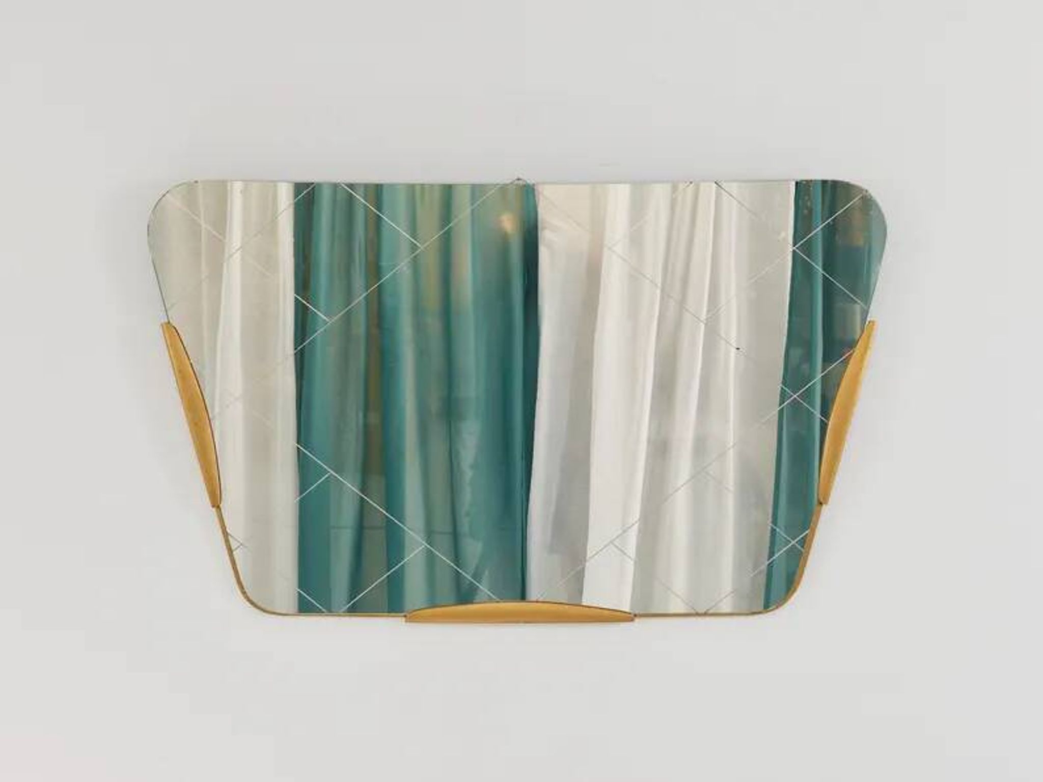 Large Trapezoidal Golden Wall Mirror With Engraved Diamond Pattern, Austria, 1950s