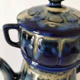 Midnight blue and flamed beige enameled ceramic filter coffee maker