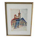 Pastel painting of Notre Dame de la Garde, Marseille. Signed JM (Signature at id)
