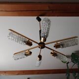Arlus vintage brass and glass chandelier 6 lights