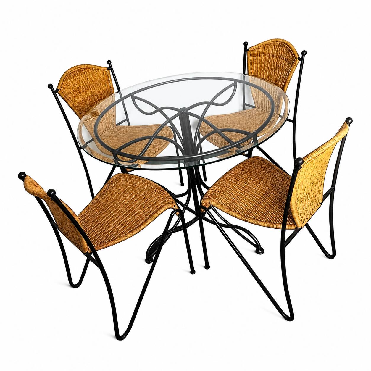 Wrought Iron Frederic Weinberg Dining Set with Glass Top
