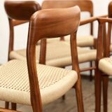 Mid Century Teak Dining Chairs by Niels O. Møller for J.L. Moller, Model 56 & 75 with papercord seat
