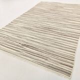 8x11 Brown Beige Minimalist Handmade Wool Kilim Rug, 226x350Cm