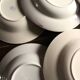 6 mismatched red and blue Art Deco soup plates, Badonviller Digoin