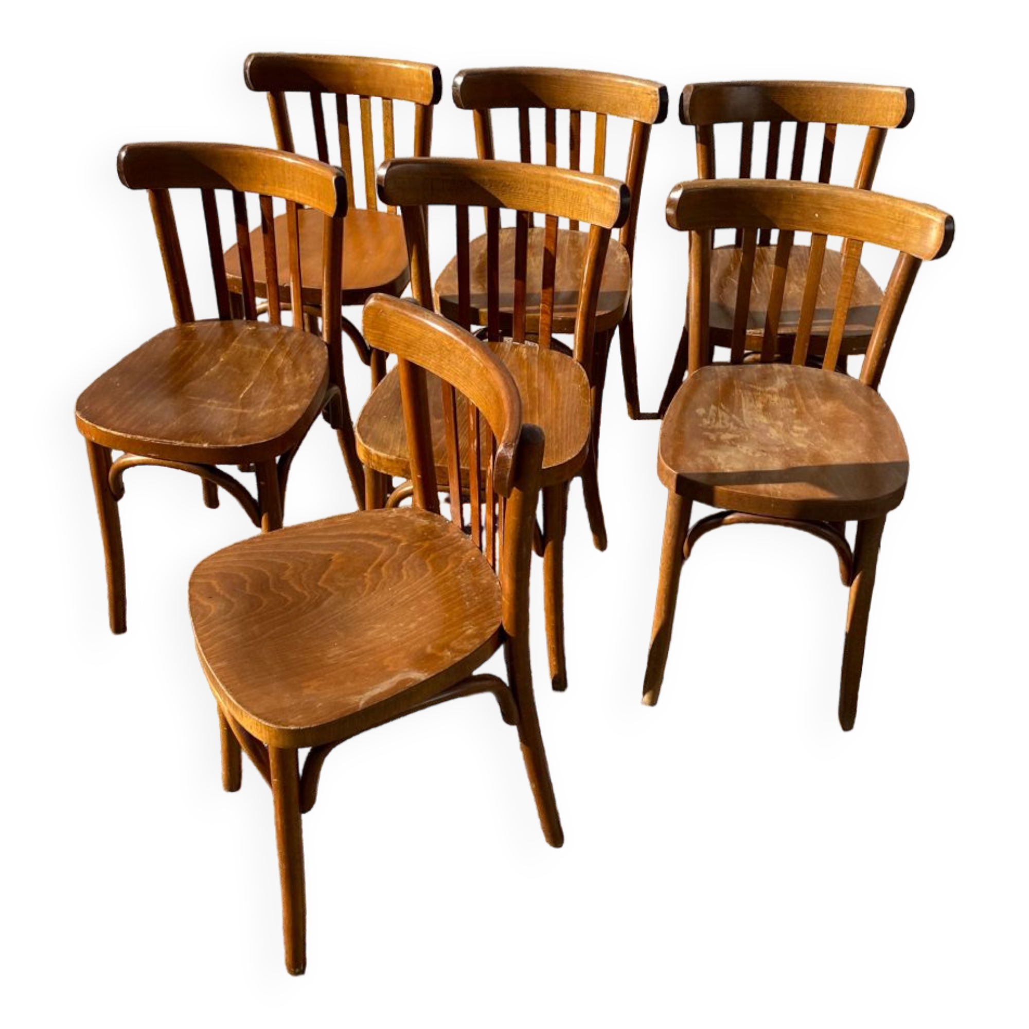 Set of 7 bistro chairs with curved backs