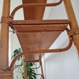 Wall shelf double modular rattan & vintage wood 50s