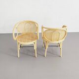 Rattan and cane armchairs, set of 2
