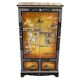 Lacquered golden Chinese wardrobe with painted figures.