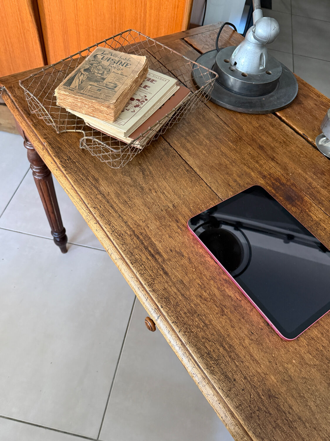 Old farmhouse table with turned legs