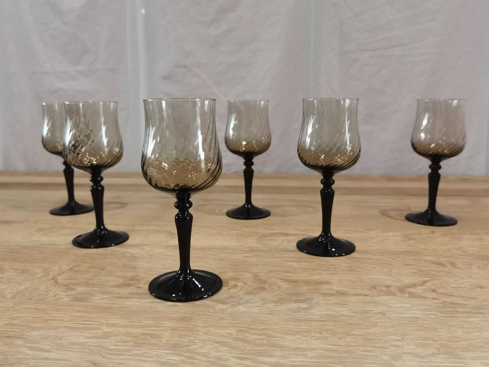 11 vintage black foot smoked twisted water glasses