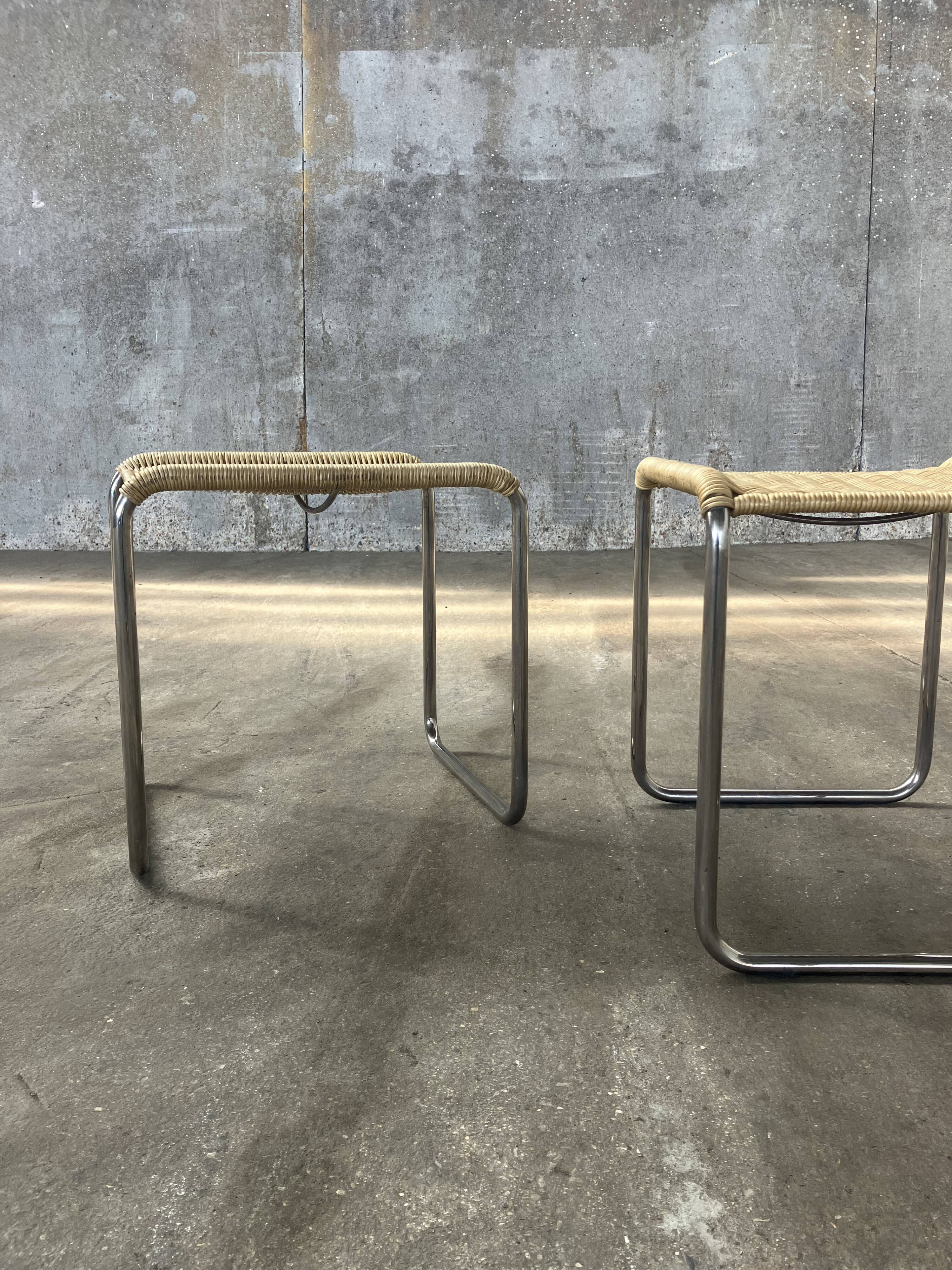 Pair of vintage 1970s wicker/chrome stools