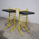 Paire de tabouret de bar italien ajustables jaune laqué et noir