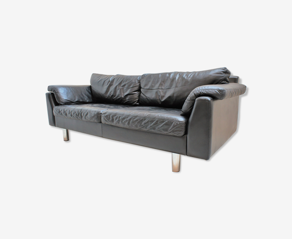 Scandinavian sofa in black leather