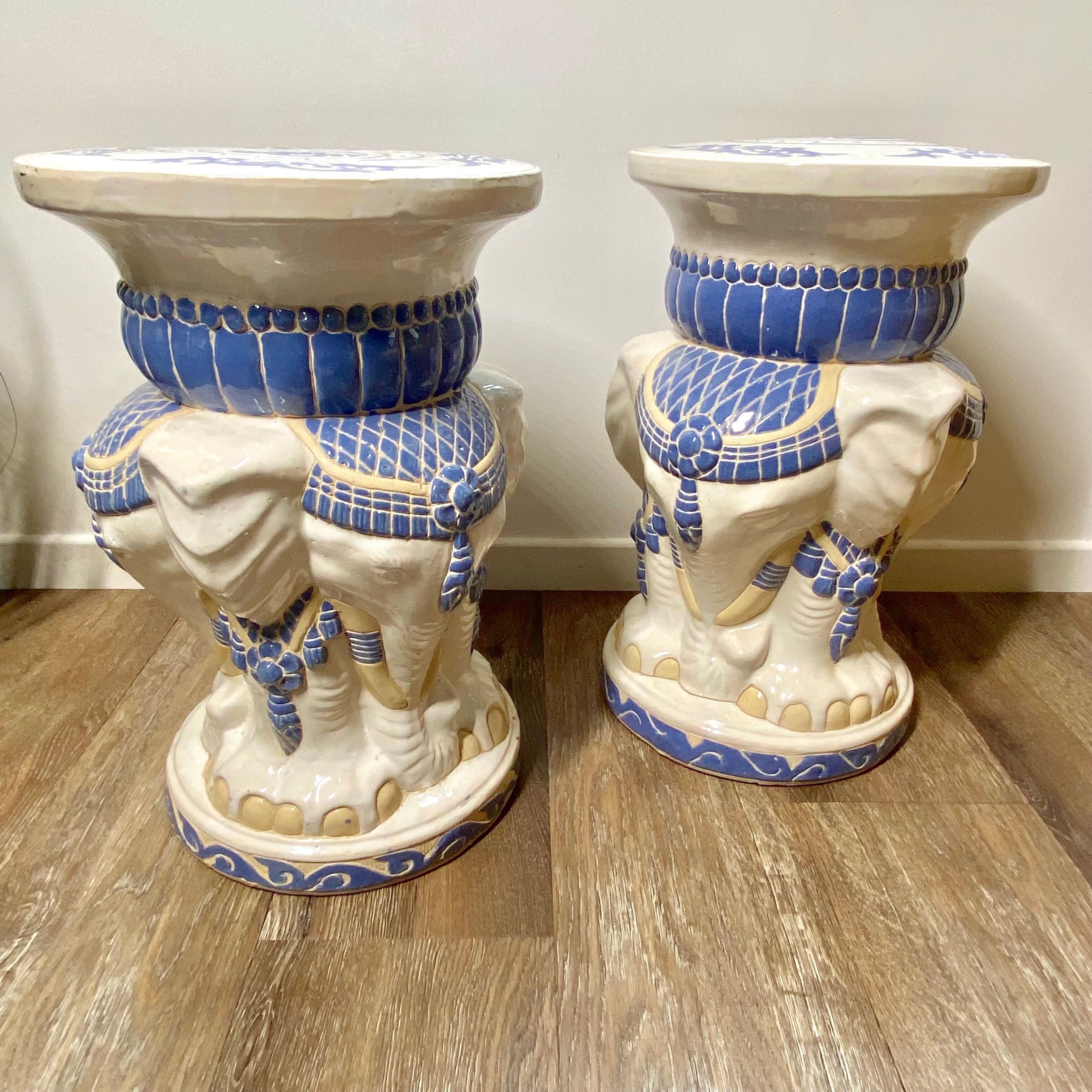 Pair of ceramic elephant stools