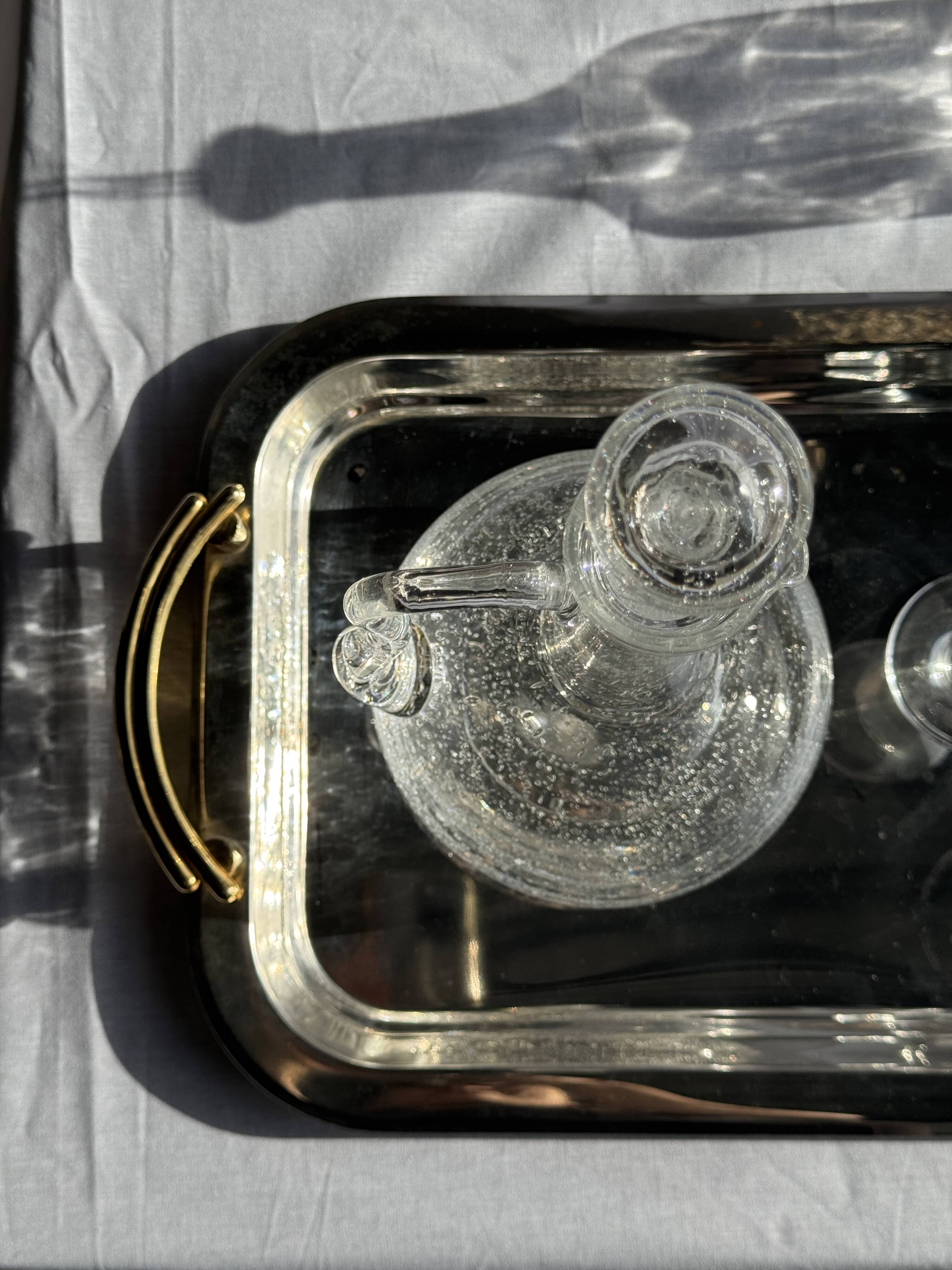 Silver-plated vintage tray with golden handles 29x45