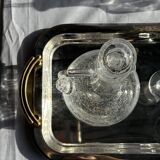 Silver-plated vintage tray with golden handles 29x45