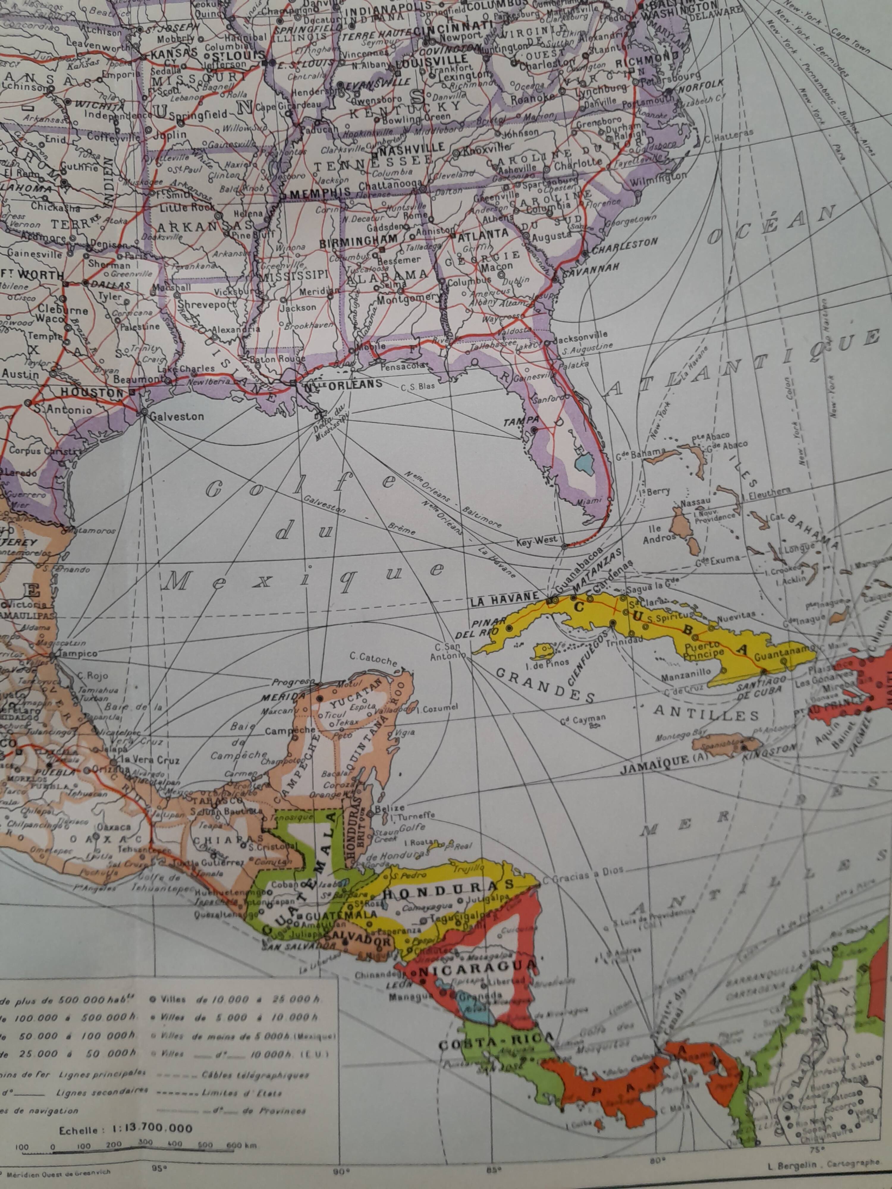 A geographical map from Atlas Quillet 1925 map: United States and Central America physical