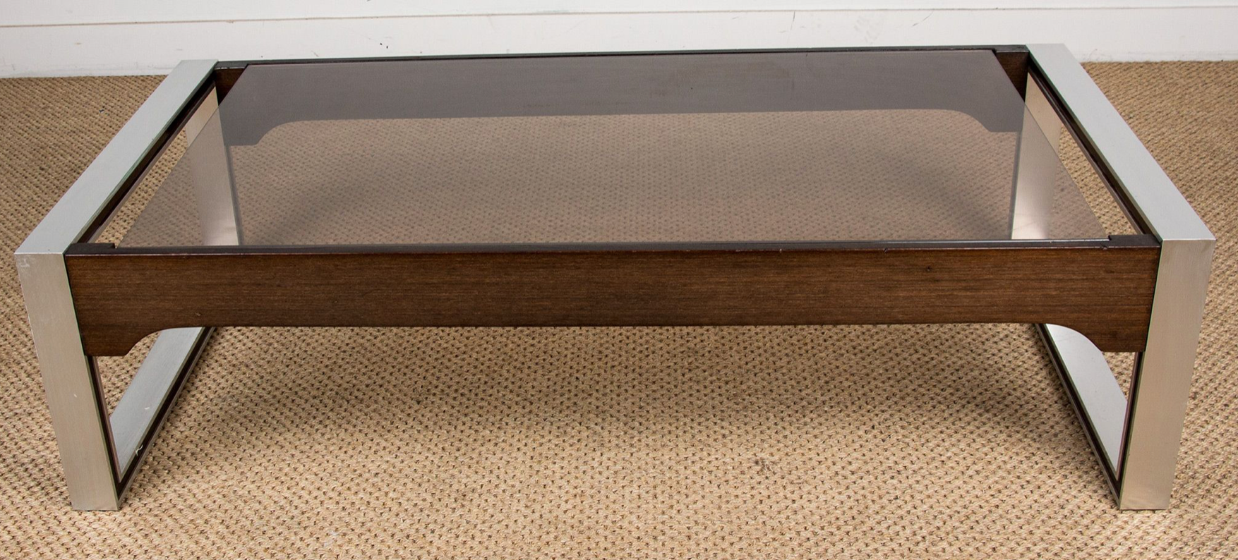 Coffee table in aluminum and rosewood from Calude Gaillard. Roset Line. 1970