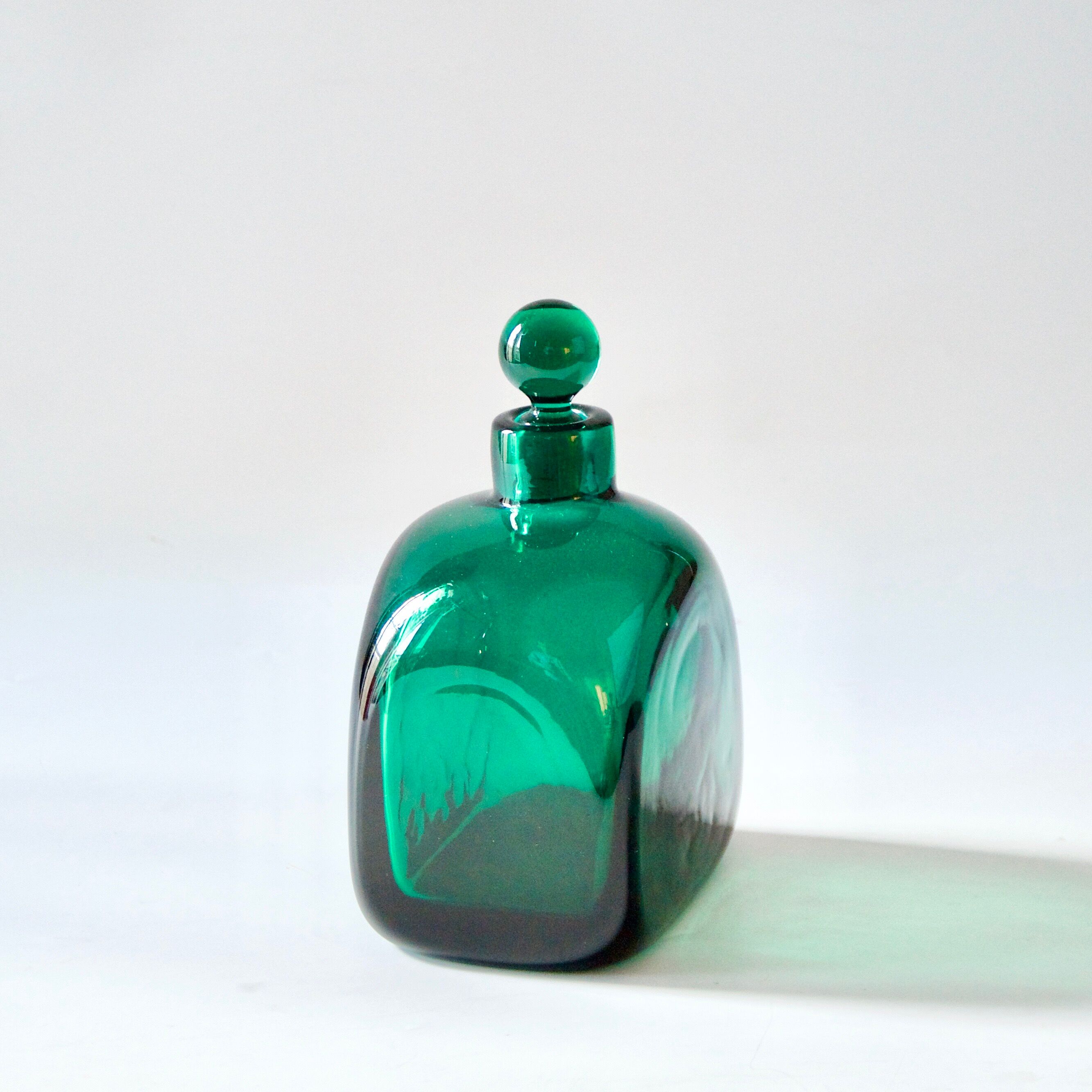 Thick blown glass green carafe years 60
