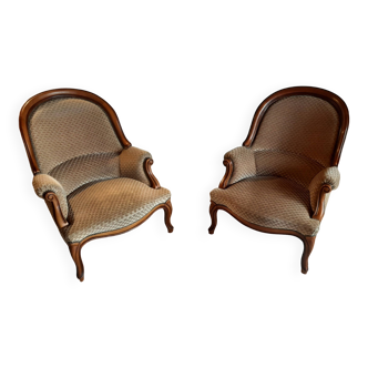 Lot de 2 fauteuils style bergère  - Louis XV - motifs art déco - beige