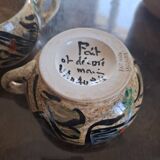 Pair of handmade Vallauris breakfast cups